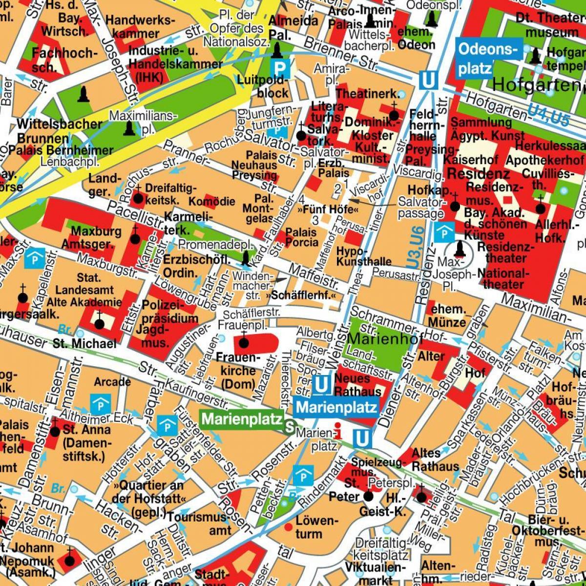 Münih şehir merkezinin sokak haritası 